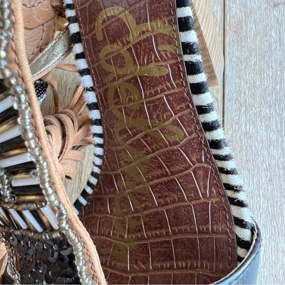 Sam Edelman Sandals Yates Tribal Beaded Wraparound High Heel Black & Soft Saddle - Picture 10 of 16